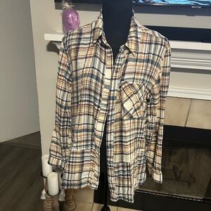 Melrose and Market Blue and Orange Plaid Button Down Shirt